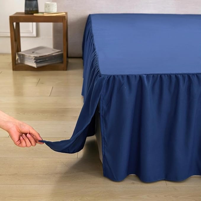 Bed Skirt Full Size Ruffled Bed Skirt with Split Corners, Full Bed Skirts 16 Inch Drop with Platform, 16'' Full, Navy Blue