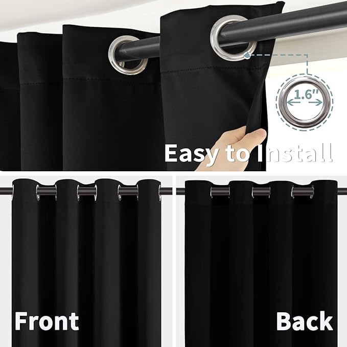 BGment Short 100% Blackout Curtains for Bedroom, Thermal Insulated Energy Efficiency Noise Reducing Grommet Curtains 54 Inch Length with Liner for Small Window 2 Panels Each 52 Inch Wide, Black