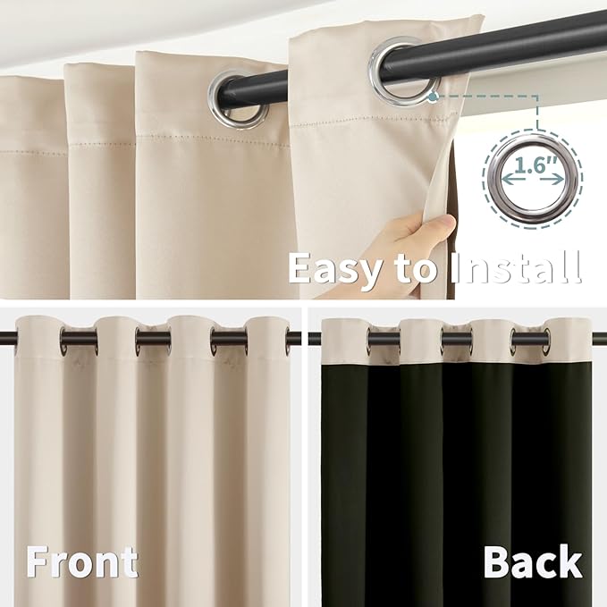 BGment Thermal Insulated 100% Blackout Curtains 84 Inch Length 2 Panels, Total Light Blocking Curtains for Bedroom, Grommet Window Drapes with Thick Black Liner, 42 Inch Wide Each Panel, Champagne
