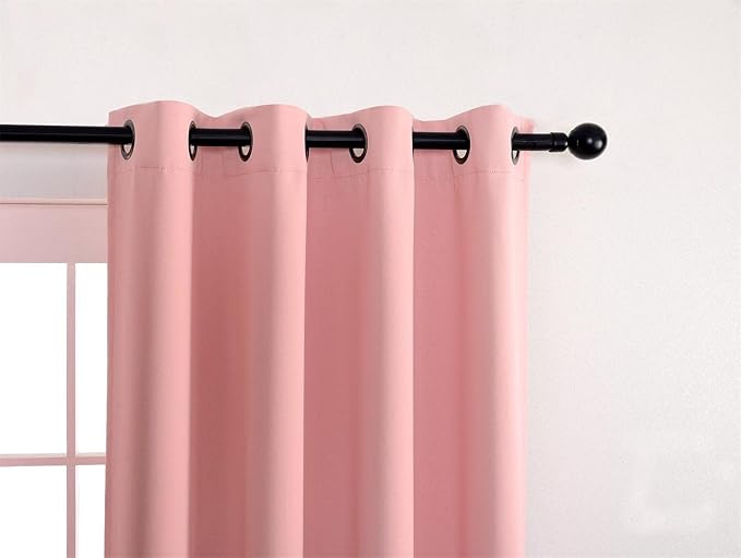 MIUCO Room Darkening Soild Grommet Blackout Curtains Panels for Nursery Window Curtains Set of 2 52x95 Inch Pink, Bonus 2 Tie Backs Included