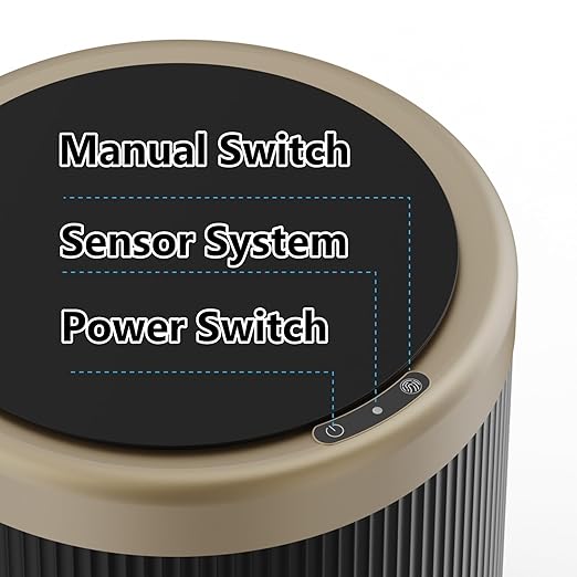 URALFA Automatic Motion Sensor Bathroom Trash Can with Lid, Touchless Trash Bin, Smart Dog Proof Garbage Can, Small Waste Basket for Toilet, Office, Bedroom, 2.8 Gallon, Dark Grey