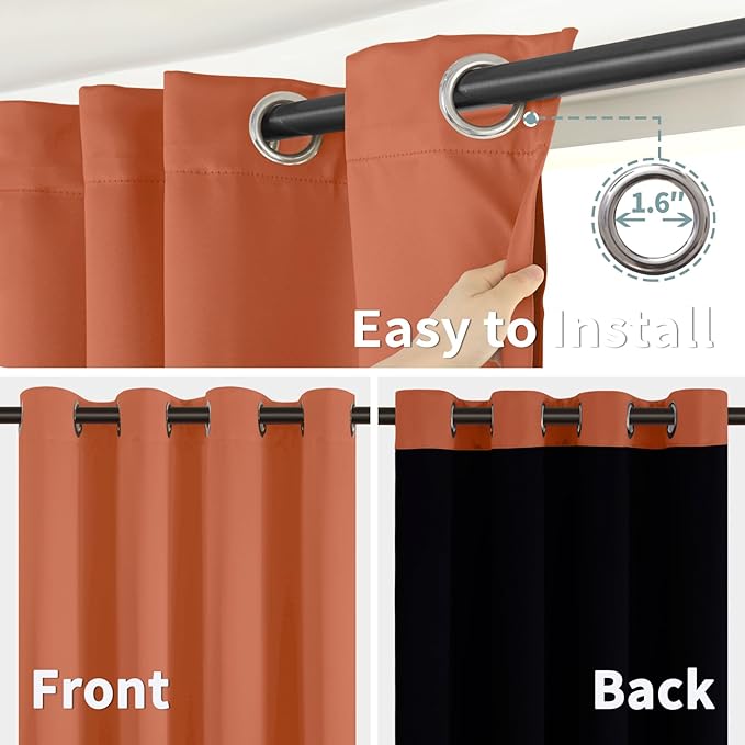BGment Thermal Insulated 100% Blackout Curtains 84 Inch Length 2 Panels, Total Light Blocking Curtains for Bedroom, Grommet Window Drapes with Thick Black Liner, 52 Inch Wide Each Panel, Terracotta
