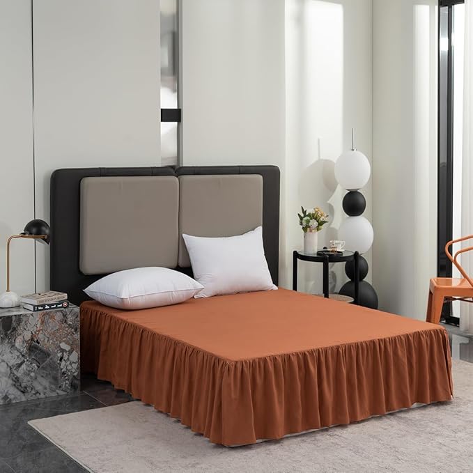 Bed Skirt Queen Size Ruffled Bed Skirt with Split Corners, 12 Inch Drop Dust Ruffle Bed Skirts with Platform, Terracotta