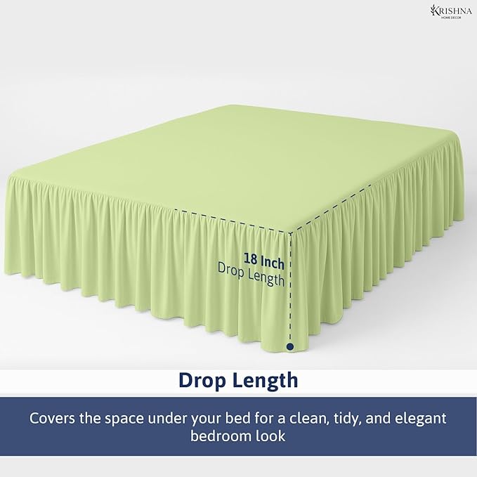 KRISHNA Ruffled Bed Skirt with Split Corners Queen, 100% Microfiber Hotel Quality, 18 Inch Drop Dust Ruffle Gathered Bedskirt with Platform, 60" x 80", Sage