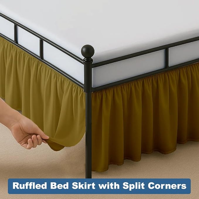 Ruffled Bed Skirt Split Corners with Platform, Tailored Fit Hotel Quality Wrinkle Free Ultra-Soft Microfiber Dust Ruffle, Upto 28 Inch Drop, Full, Taupe