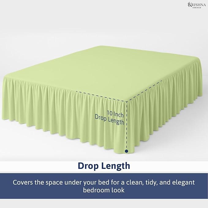 KRISHNA Ruffled Bed Skirt with Split Corners Queen, 100% Microfiber Hotel Quality, 10 Inch Drop Dust Ruffle Gathered Bedskirt with Platform, 60" x 80", Sage