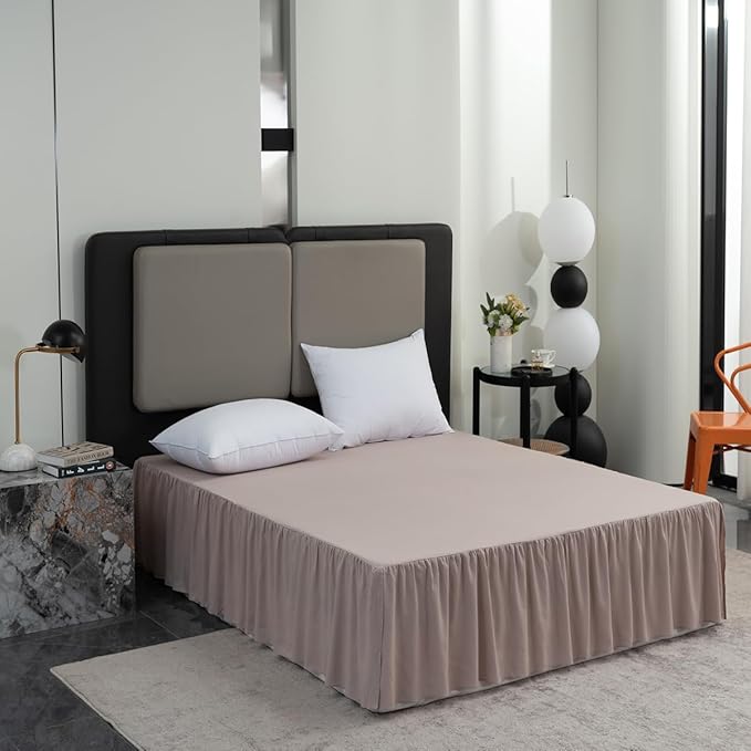 Bed Skirt Queen Size Ruffled Bed Skirt with Split Corners, Queen Bed Skirt 12 Inch Drop, TSUTOMI Queen Size Bed Skirt Khaki for Ruffled Bed Skirt with Split Corners, Bed Skirts Queen Size