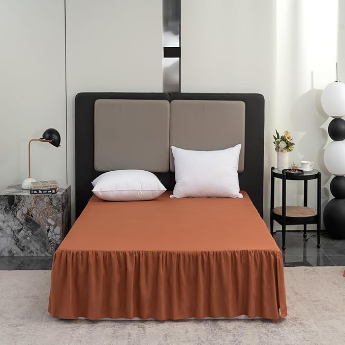 Bed Skirt Queen Size Ruffled Bed Skirt with Split Corners, Queen Bed Skirt 14 Inch Drop, TSUTOMI Queen Size Bed Skirt Terracotta for Ruffled Bed Skirt with Split Corners, Bed Skirts Queen Size