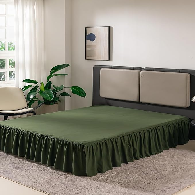 TSUTOMI Green Bed Skirt King Size Ruffled Bed Skirt with Split Corners, King Bed Skirt 12 Inch Drop, King Size Bed Skirt Green for Ruffled Bed Skirt with Split Corners, Bed Skirt King Size