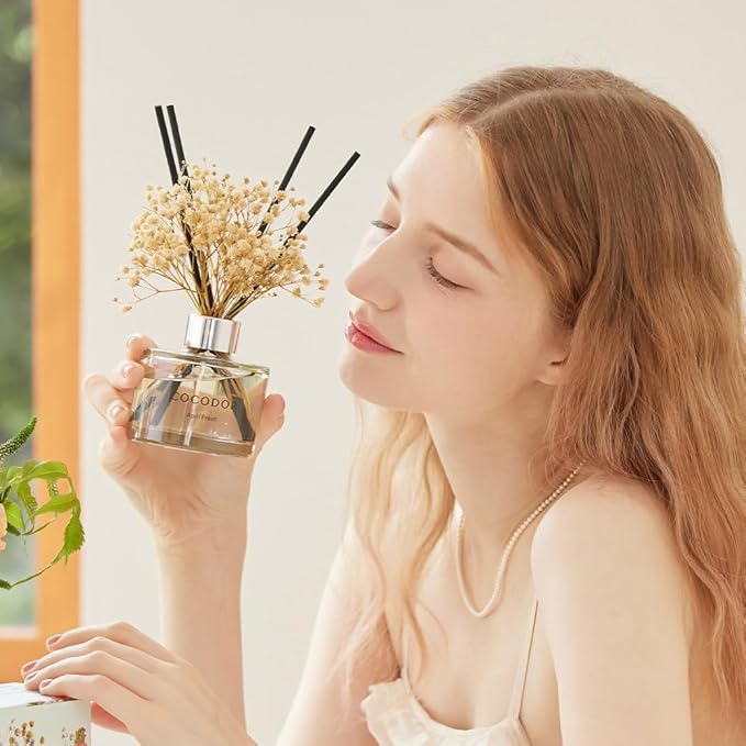 COCODOR Flower Reed Diffuser Set / 6.7oz / La Tulip Garden/Scent Diffuser with Sticks Home Fragrance Reed Diffuser for Bathroom Shelf Decor for Women