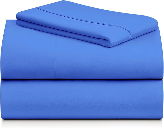 LuxClub 3 PC Twin Sheet Set, Deep Pockets Wrinkle Free Cooling Bed Sheets Hotel Bedding for Women, Men, Kids & Teens, Includes 1 Fitted Sheet, 1 Flat Sheet and 1 Pillowcase-Silky Soft Marine Blue