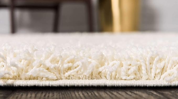 Unique Loom Solid Shag Collection Area Rug (2' 6" x 13' 1" Runner, Pure Ivory)