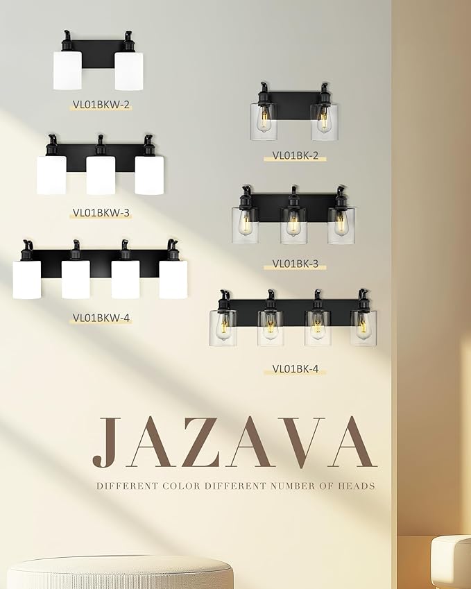 Black Vanity Light, 4-Light Bathroom Light Fixture, Modern Wall Sconce with Milk Glass, VL01BKW-4