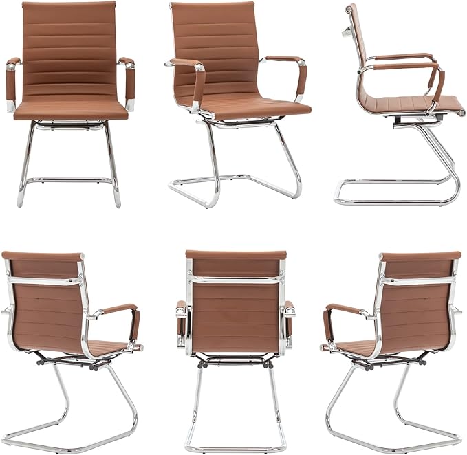 Wahson Office Guest Chairs Set of 10, Leather Reception Chairs, Mid Back Waiting Room Chair, Conference Chairs with Sled Base, Desk Chair No Wheels for Meeting/Lobby/Restroom, Coffee