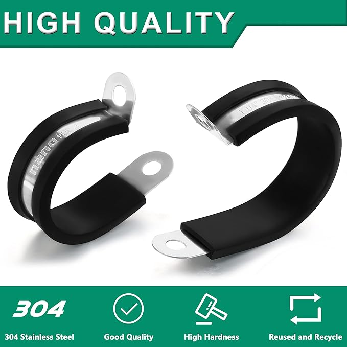30pcs 1/8 Inch Stainless Steel Cable Clamps,Rubber Coated Cushioned Insulated Cable Clamp,Automotive Cable Wire Clamps,Pipe Clamps,Metal Clamp for Tube,Lines,Wire Cord Installation(Black,3mm)