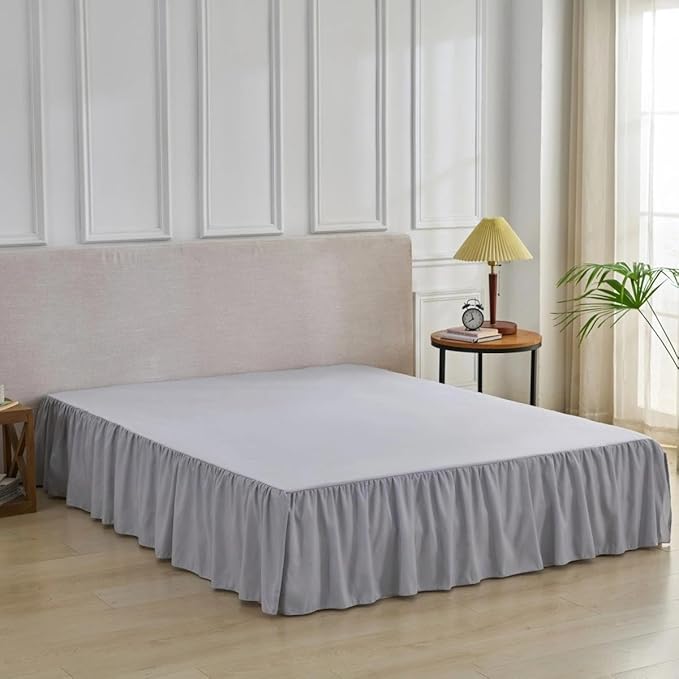 Bed Skirt Full Size Ruffled Bed Skirt with Split Corners, Full Bed Skirts 16 Inch Drop with Platform, 16'' Full, Silver Gray