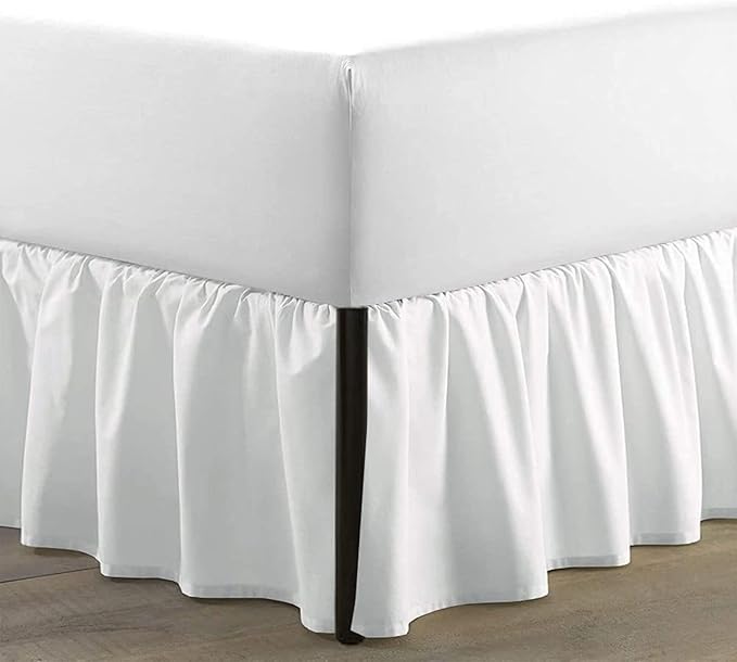 SKY BEDDINGS - Queen Size Ruffled Bed Skirt with Split Corners - 14 Inch Drop Dust Ruffle Bed Skirt with Platform Three Sided Coverage - 100% Microfiber, White