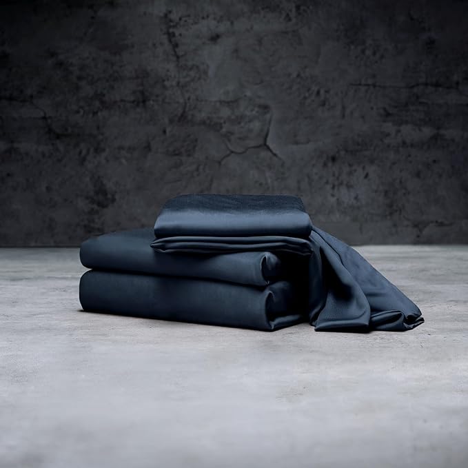 LUXOME Luxury Sheet Set | 100% Rayon (Viscose) from Bamboo | Twin XL - Navy | Deep Pockets | 3-Piece Set (Fitted, Flat, Pillowcase)