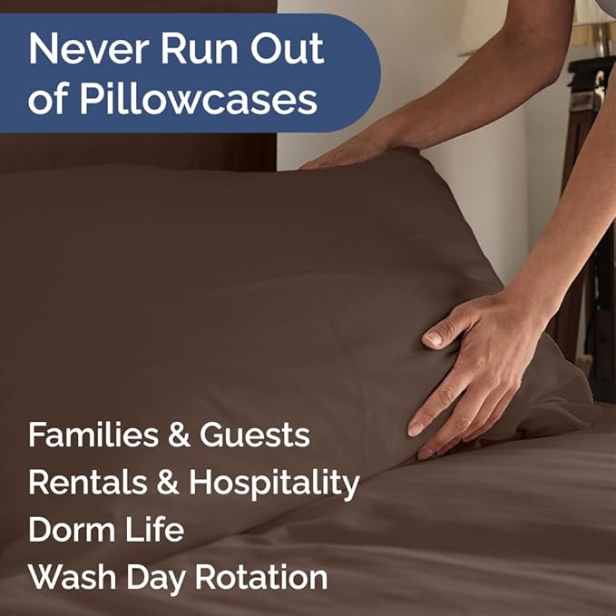 Queen Pillow Cases Set of 10 - Ultra Soft Hotel Quality Pillowcase Covers - Comfy & Wrinkle Free - Shrink, Stain and Fade Resistant - Easy-Care, Machine Washable Pillow Protectors - 10 Pcs Set - Brown