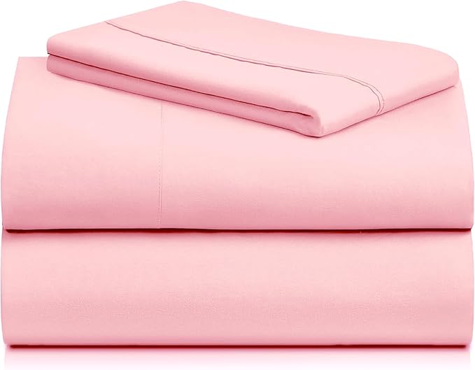 LuxClub 3 PC Twin XL Sheet Set, Deep Pockets Wrinkle Free Cooling Bed Sheets Hotel Bedding for Women, Men, Kids & Teens, Includes 1 Fitted Sheet, 1 Flat Sheet and 1 Pillowcase-Silky Soft Baby Pink