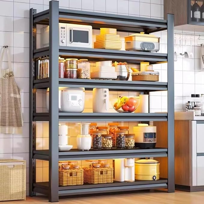 Storage Shelves, Garage Metal Shelving Unit, Adjustable, Double-Layer Column with Reinforced Ribs, Heavy-Duty, Capable of Bearing 3600 lbs, Suitable for Garage, Warehouse, Kitchen Storage