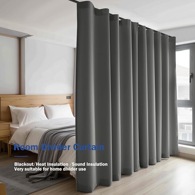Room Divider Blackout Curtain Track Curtains Wall Dividers Panels Screen for Living Rooms Bedroom Office Privacy Partition Separation, W150 × L108 Inch,1 Panel, Grey