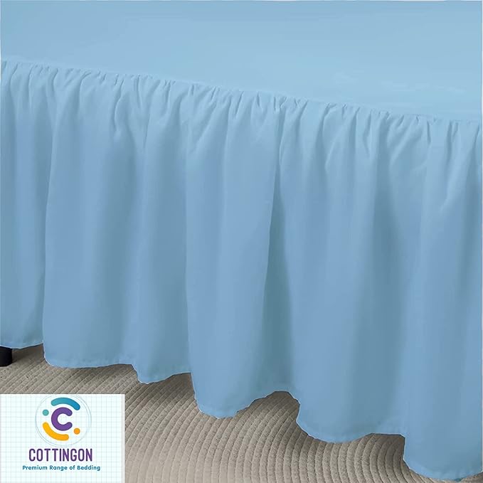 Ruffled Bed Skirt with Split Corners-Dust Ruffle - 24" Drop 100% Microfiber Soft,Sheen & Luxurious Look - Bed Skirts (Light Blue -Twin)