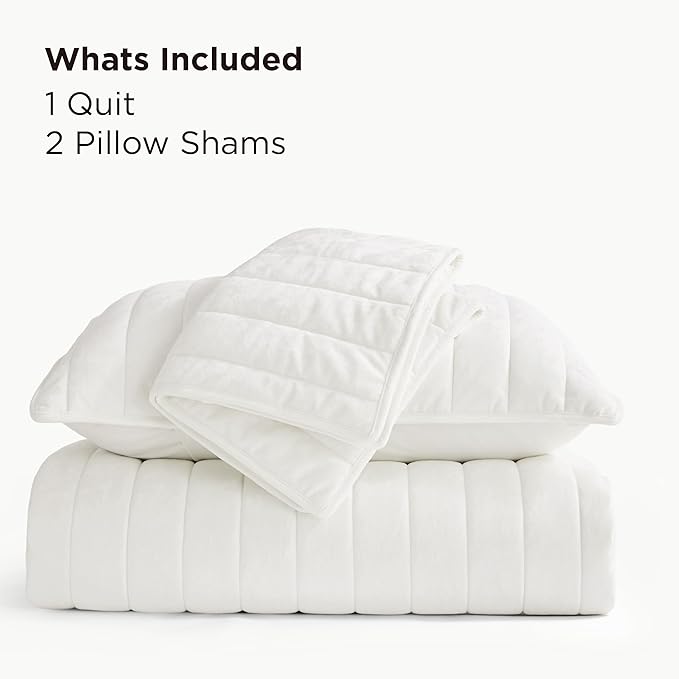 Bedsure Velvet Quilt King Size Set - 108"x96" Lightweight Velvet Comforter King, Oversized Luxury Bedspread Coverlet, Ultra-Soft Winter Bedding Set with 2 Pillow Shams, Cream White
