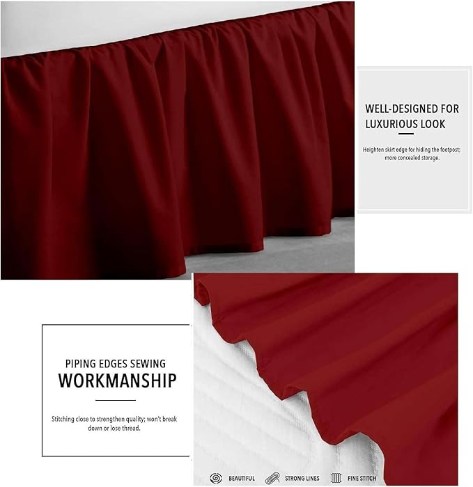 Sleepwell Ruffled Bed Skirt with Split Corner 100% Microfiber Soft,Sheen & Wrinkle Free Bed Skirt Gathered Style Dust Ruffle Bed Skirt with 12 Inch Drop Three Sided Coverage Dust Ruffle