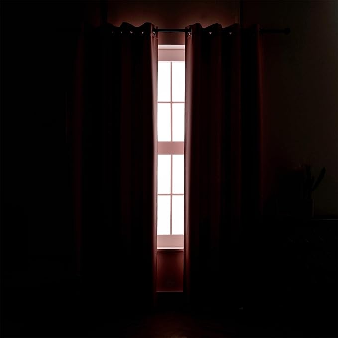 MIUCO 1 Pair Thermal Insulated Grommet 52-Inch-by-63-Inch Blackout Window Curtain Panels with 2 Tie Backs, Pink