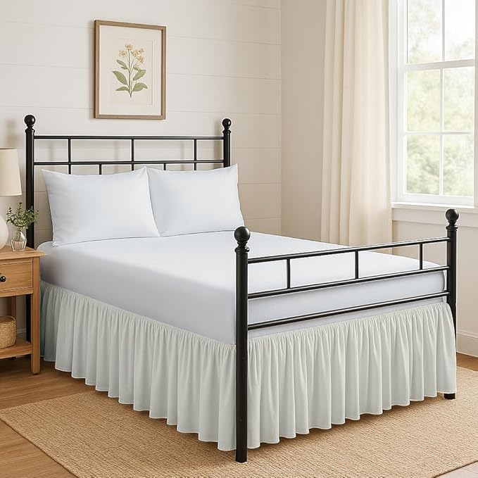 Ruffled Bed Skirt Split Corners with Platform, Tailored Fit Hotel Quality Wrinkle Free Ultra-Soft Microfiber Dust Ruffle, Upto 14 Inch Drop, Full XL, Ivory