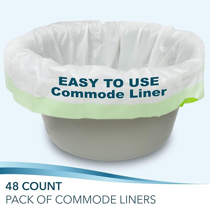 TidyCare Bedside Commode Liners for Portable Toilet Chair Bucket and Bedpan | Value Pack of 48 Disposable Waste Bags for Adults in Medical Care | Universal Fit Portable Toilet Liners