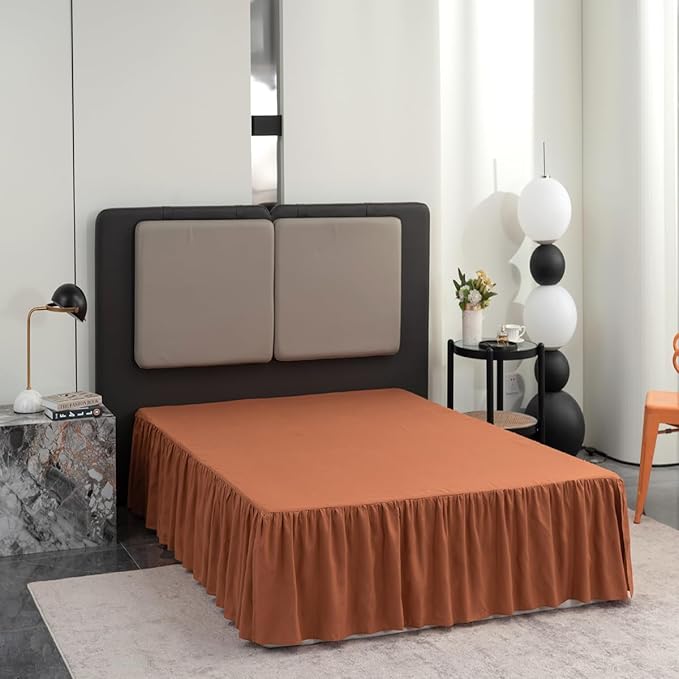 Bed Skirt Queen Size Ruffled Bed Skirt with Split Corners, 12 Inch Drop Dust Ruffle Bed Skirts with Platform, Terracotta