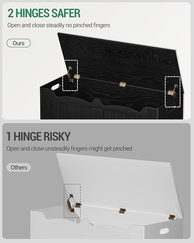 Hzuaneri 43.3" Storage Chest, Extra Large Storage Bench Trunk with 2 Hinges, Wooden Box, Lift-Top Chest Organizer, Shoe Bench for Entryway, Bedroom, Living Room, Black SB25504X