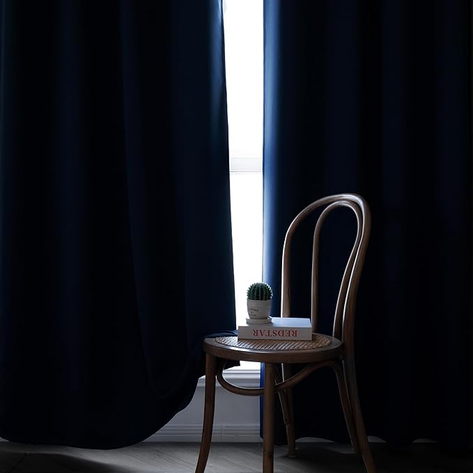 Blackout Curtains 90 Inch Length 2 Panels Set, Black Out Curtains for Bedroom 90 Inch Long, Rod Pocket Energy Saving Room Darkening Drapes for Living Room Window Navy Blue(W52 x L90)