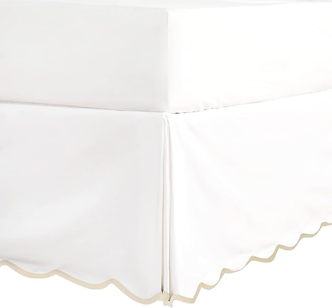 HIG Off-White Chic Full Bed Skirt - Easy Fit Scallop Edge Pleated Bedskirts, 14 Inch Drop Anti-Slip Dust Ruffle, Thick Fabric for Enhanced Privacy, Pre-Washed for Long-Lasting Use(N60022)