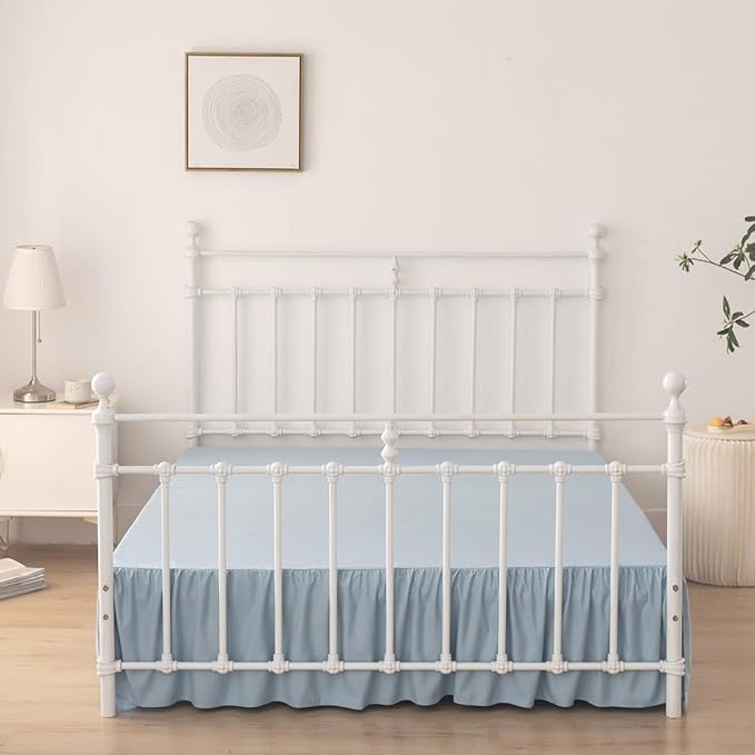 Bed Skirt Full Size Ruffled Bed Skirt with Split Corners, 14 Inch Drop Dust Ruffle Bed Skirts with Platform, Gathered Style, 100% Microfiber, Grayish Blue