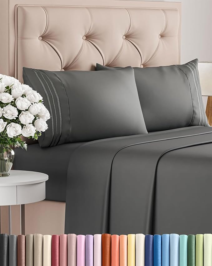 King Size 4 Piece Sheet Set - Comfy Breathable & Cooling Bed Sheets Set - Hotel Luxury Bedding for Women, Men, Kids, Teens, Boys & Girls - Deep Pockets, Ultra-Soft, Wrinkle Free - Oeko-Tex - Charcoal