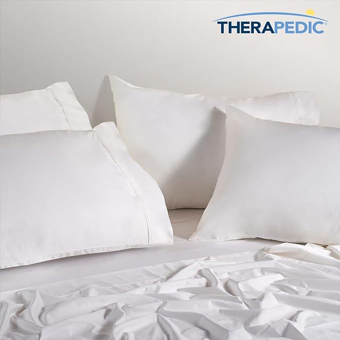 Therapedic 1000TC King 6-Piece Sheet Set - 100% Organic Rayon Derived from Bamboo Blend with Cooling Fiber, Ideal for Hot Sleepers - 16" Deep Pocket Fitted Sheet, Bonus Pillowcases - White