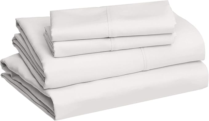 Amazon Basics Lightweight Super Soft, Wrinkle-Free, Breathable Microfiber 4 Piece Bed Sheet Set with 14-Inch Deep Pockets, King, Cream, Solid