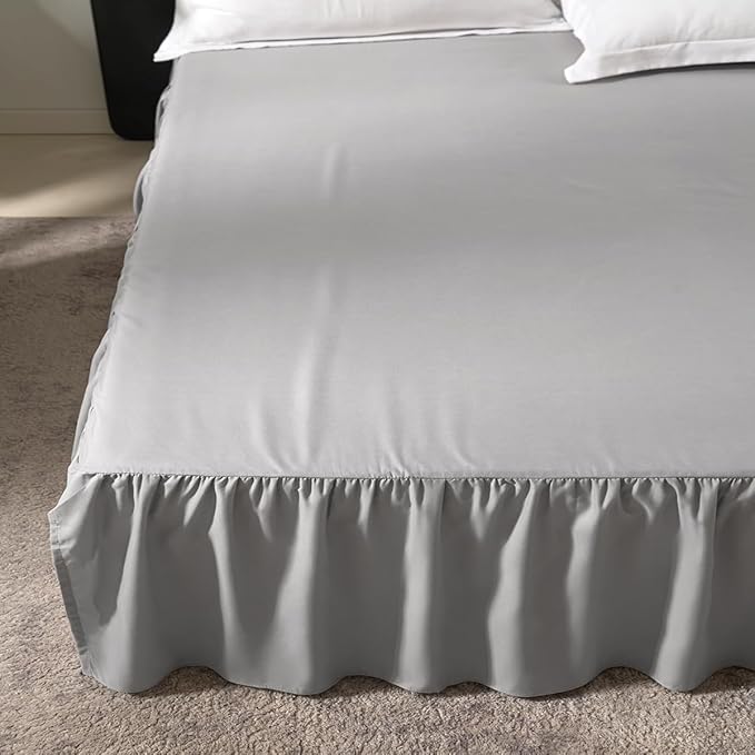Light Grey Bed Skirt Full Size Ruffled Bed Skirt with Split Corners, Full Bed Skirt 18 Inch Drop, Full Size Bed Skirt Light Grey for Ruffled Bed Skirt with Split Corners, Bed Skirt Full Size