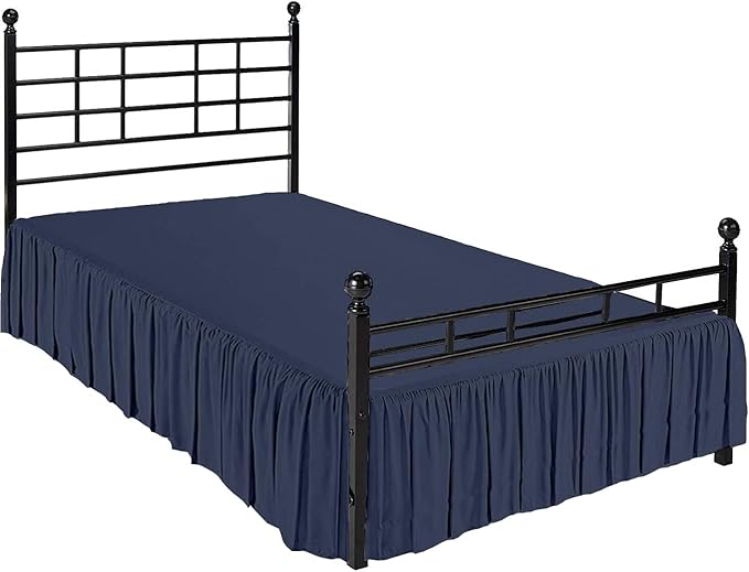 Ruffled Bed Skirt with Split Corners, Navy Blue, King 18 Inch Drop Bedskirt, Hotel Quality Brushed Microfiber Wrinkle Free Dust Ruffle Bed Skirt King Size