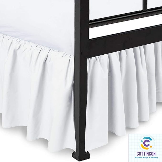 Ruffled Bed Skirt with Split Corners-Dust Ruffle - 15" Drop 100% Microfiber Soft,Sheen & Luxurious Look - Bed Skirts (White -Queen)