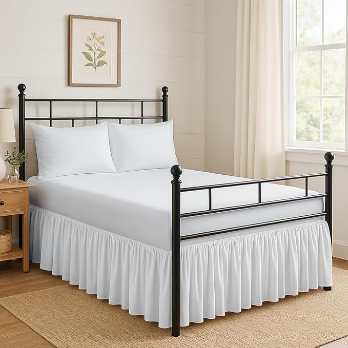 Ruffled Bed Skirt Split Corners with Platform, Tailored Fit Hotel Quality Wrinkle Free Ultra-Soft Microfiber Dust Ruffle, Upto 21 Inch Drop, Full, White