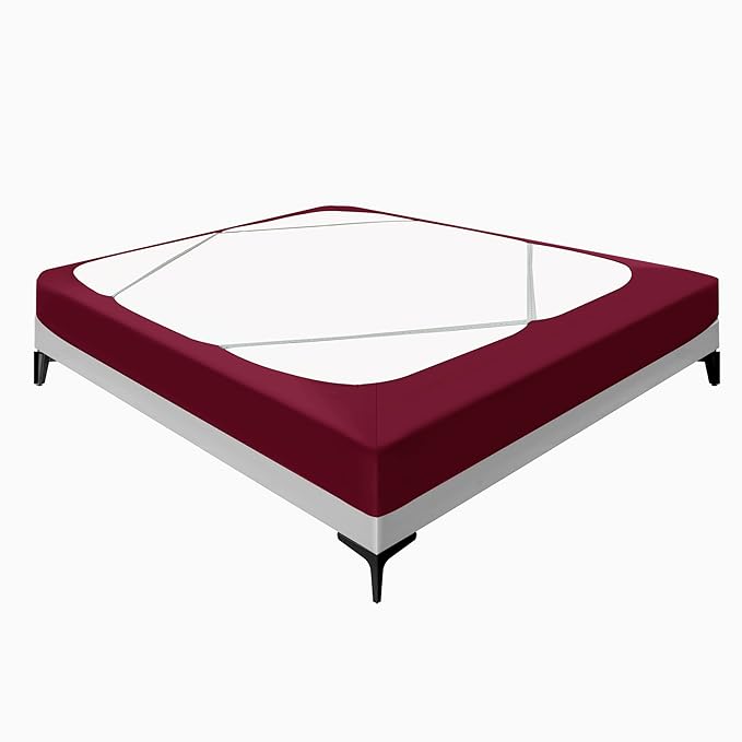Biscaynebay Decorative Box Spring Cover King & Cal King Size, Burgundy Luxurious Jersey Knitting Stretchy Wrap Around 4 Sides Bed Skirt for Home/Hotels, Easy Fit Wrinkle & Fade Free Machine Washable