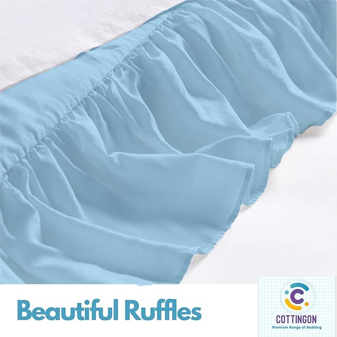 Ruffled Bed Skirt with Split Corners-Dust Ruffle - 15" Drop 100% Microfiber Soft,Sheen & Luxurious Look - Bed Skirts (Light Blue -Twin)