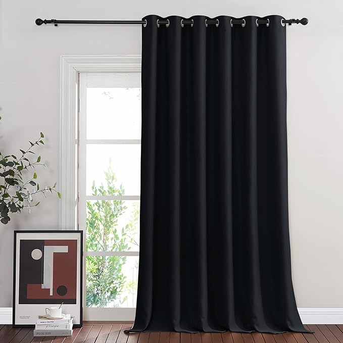 NICETOWN Black Out Living Room Curtain 118 inches Long, Grommet Thermal Insulated Room Darkening Window Treatment for Bedroom/French Door, Black, W80 x L118, 1 Panel