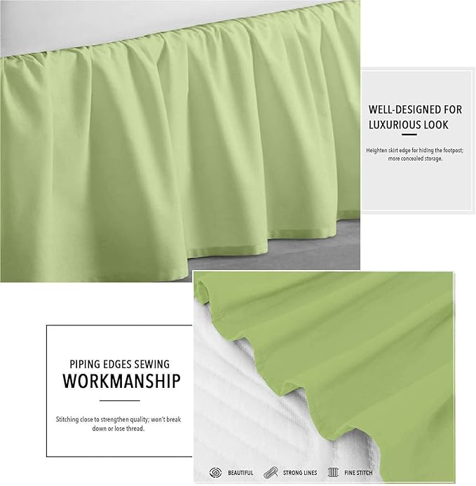 Sage Solid Ruffled Bed Skirt Short Queen-28 Inch Drop Split Corner, Microfiber Bedskirt with Platform Three Sided Coverage