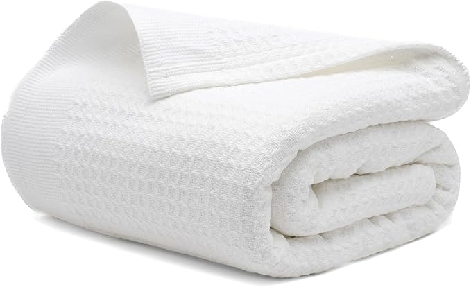 Salt Earth 100% Cotton Throw Blanket, Queen, 90"X92" Waffle Throws for Home, Bedrooms, Outdoor and Office Couch, Modern & Cozy Room Decor Blankets, Lightweight, All Season Western Blanket(White)