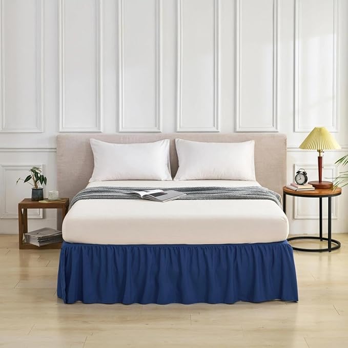 Bed Skirt Queen Size Ruffled Bed Skirt with Split Corners, Queen Bed Skirts 14 Inch Drop with Platform, 14'' Queen, Navy Blue